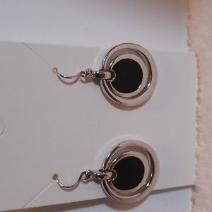 Black and silver hook earrings